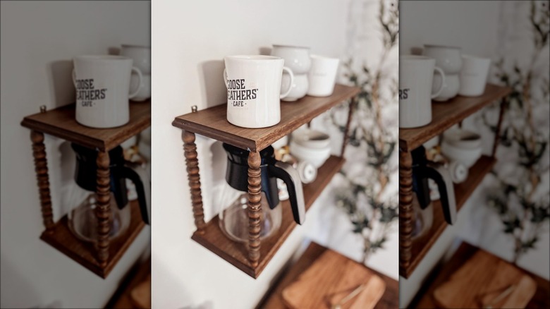 coffee mugs on wall shelf