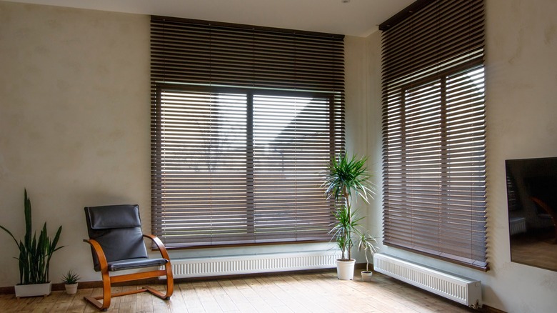 wooden blinds in living room