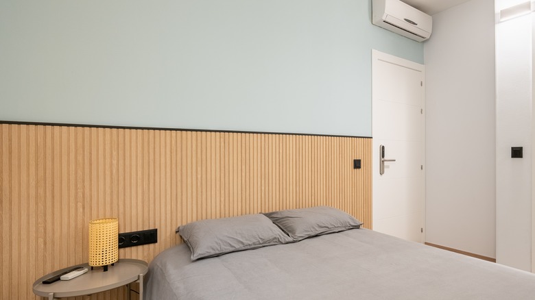 half wooden slats accent wall