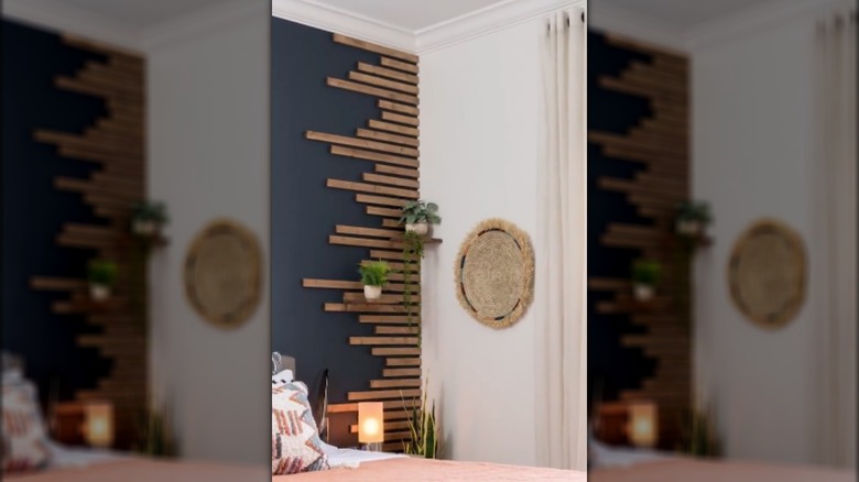 horizontal wooden slats accent wall