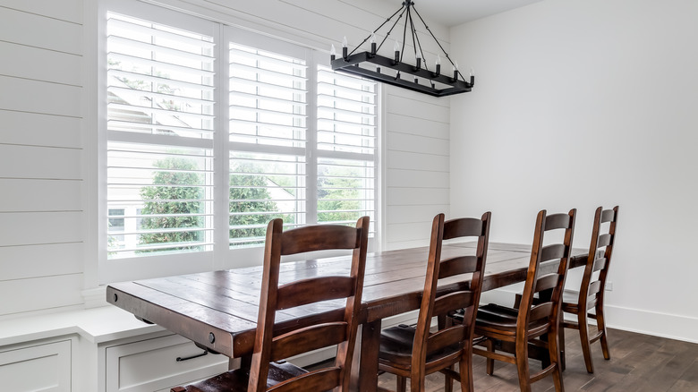 shiplap wall in dining room