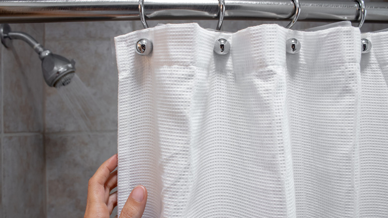 Bright white shower curtain