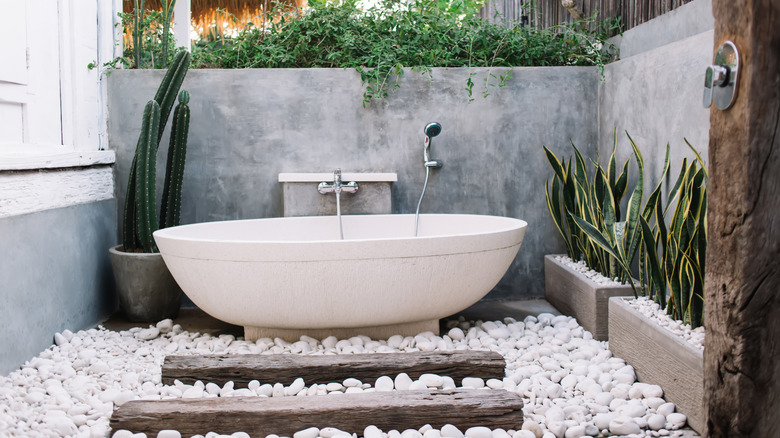 Outdoor tub with plants