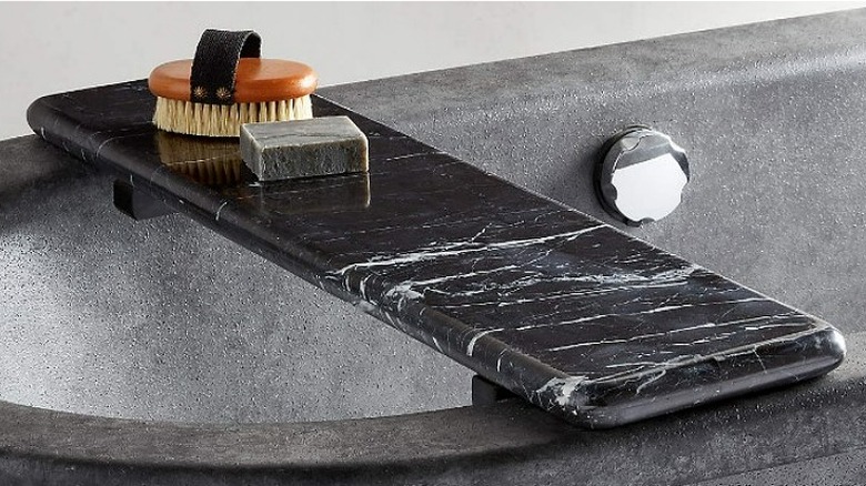 Black marble bath tray