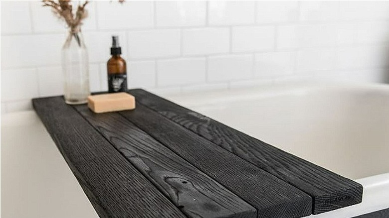 Blackened oak bath tray