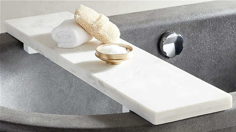 White marble bath caddy