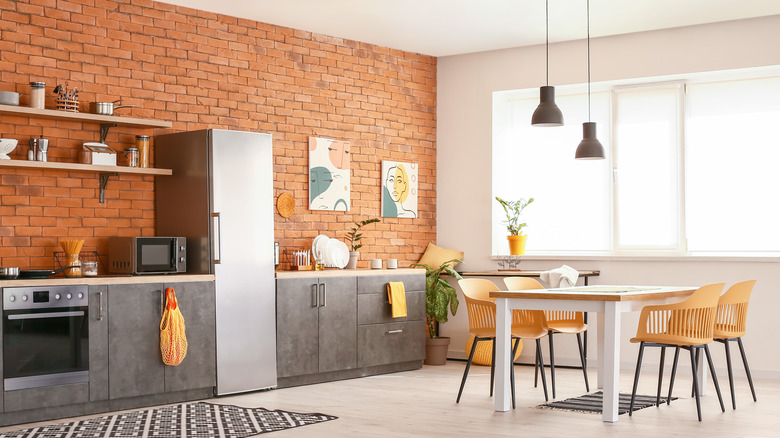 Brick accent wall kitchen