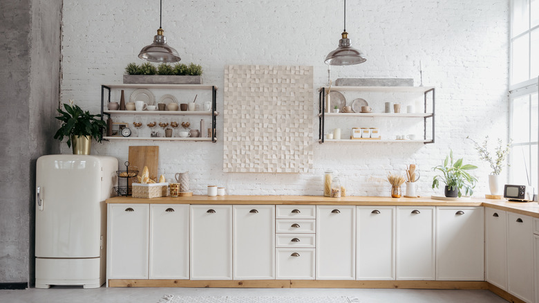 White brick kitchen wall