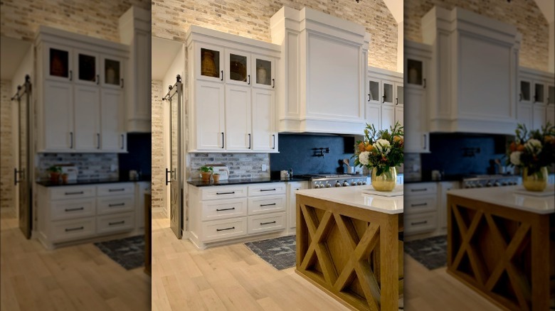 Farmhouse kitchen white gray brick