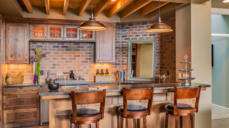 Pub style kitchen brick backsplash