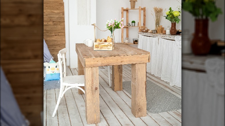 Rustic wood table breakfast nook