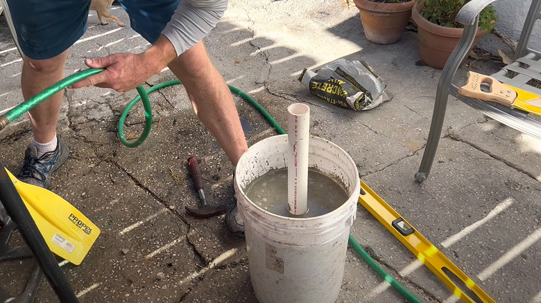 making umbrella stand with bucket