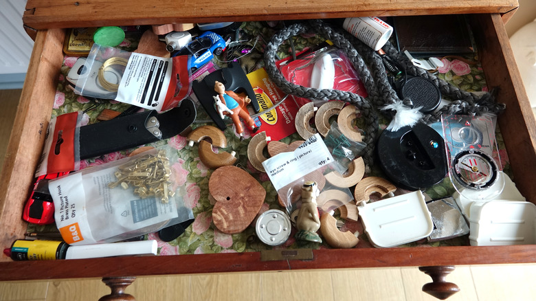 Messy junk drawer