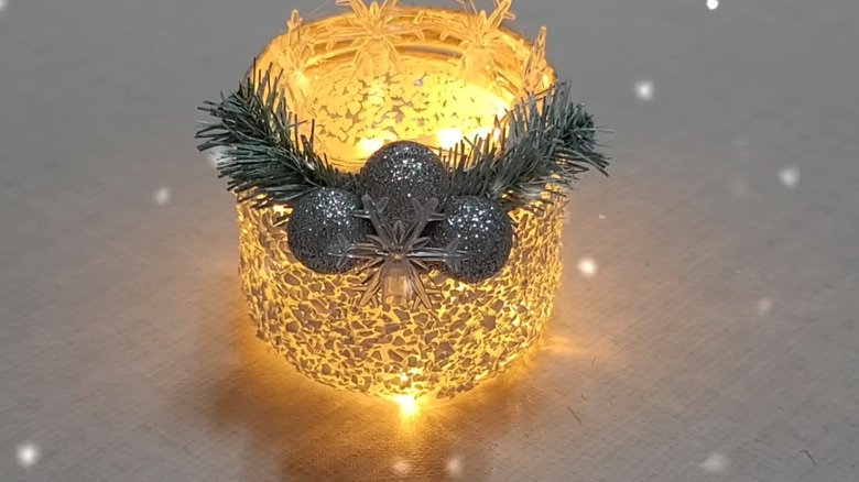 Christmas glass jar LED lamp with bells and snowflakes