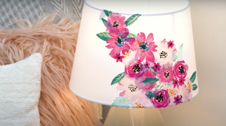 pink flowers on white lampshade