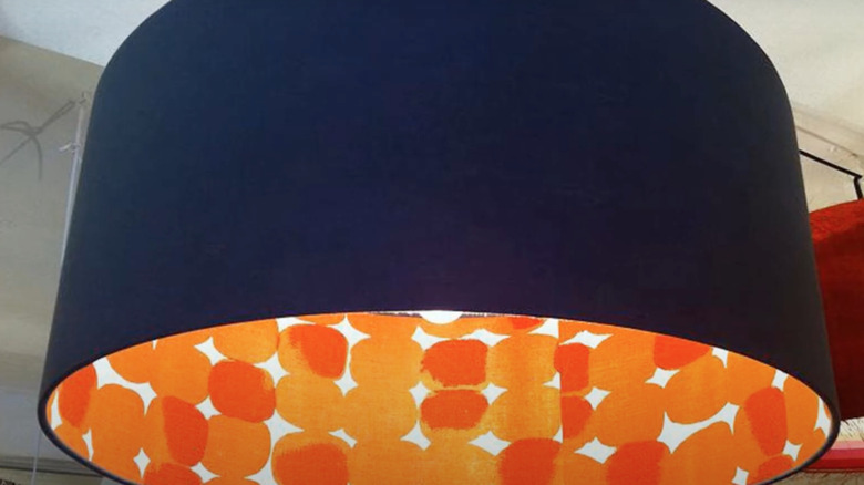 orange spotted wallpaper inside lampshade