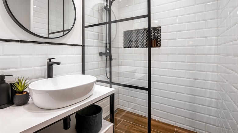 white subway tiles in shower