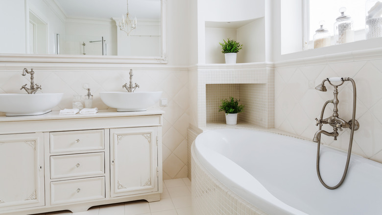 white bathroom with yellow tint