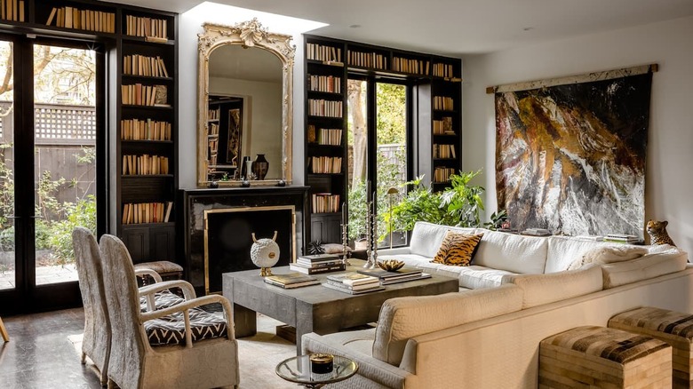 bookshelves in a living room