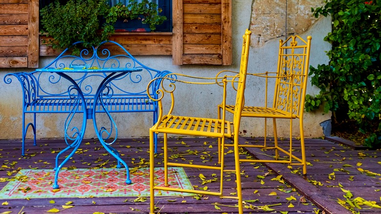 yellow and blue metal furniture