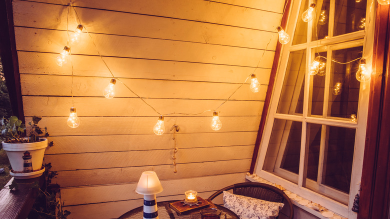 string lights on balcony