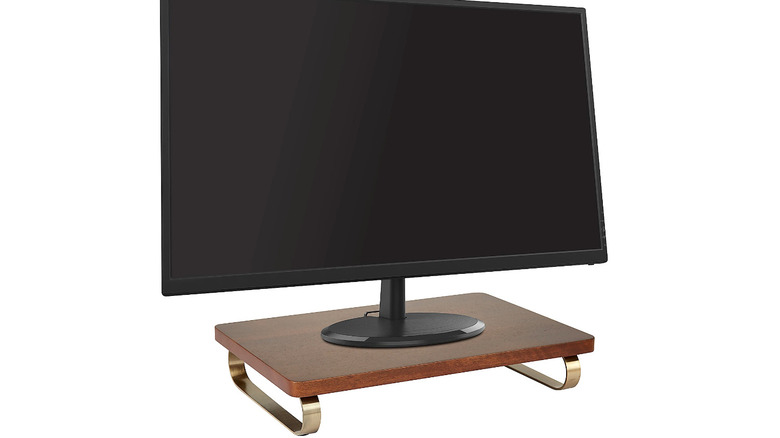 wooden and metal monitor stand