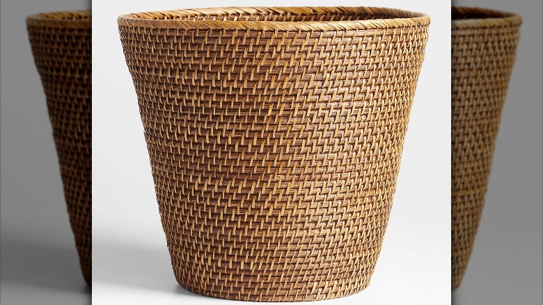 brown wicker trash bin