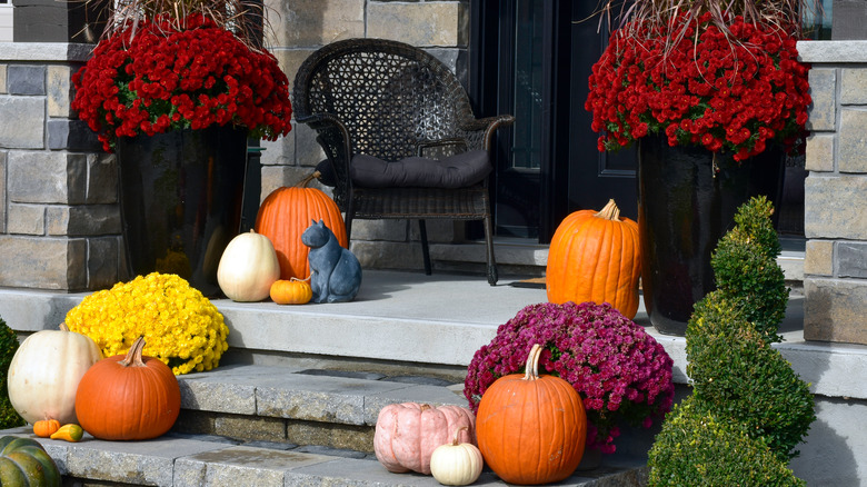 Pumpkins on a front stoop