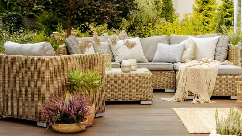 Outdoor furniture with many pillows