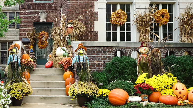 Leaf wreaths on windows