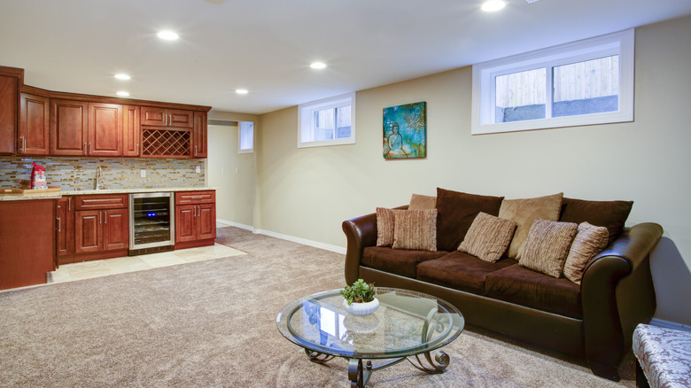 a basement with pantry