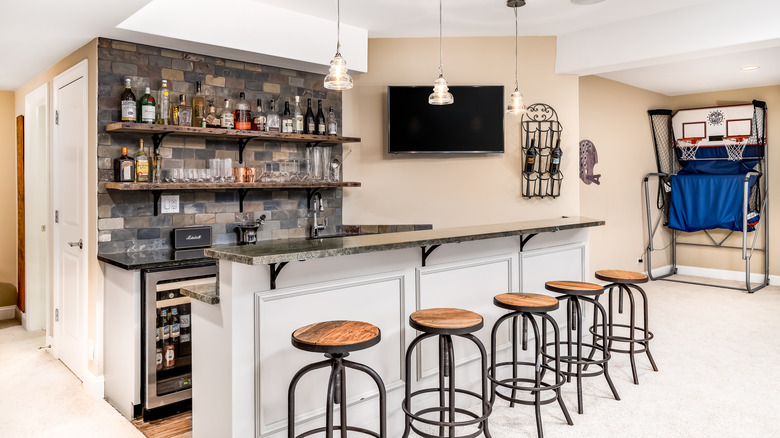 a wet bar in basement