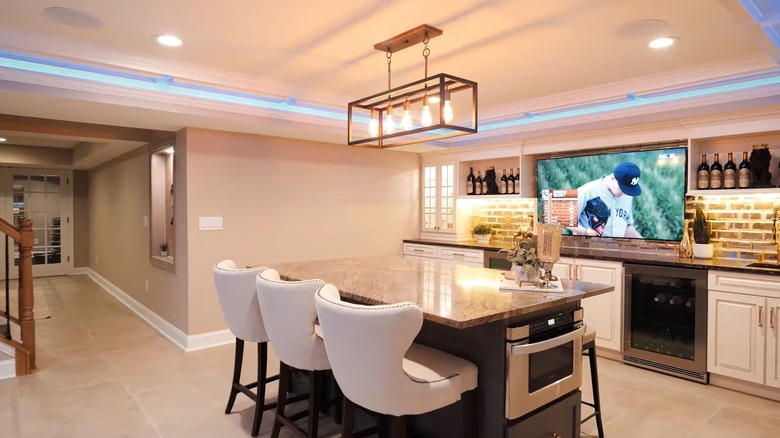 bar seating in finished basement