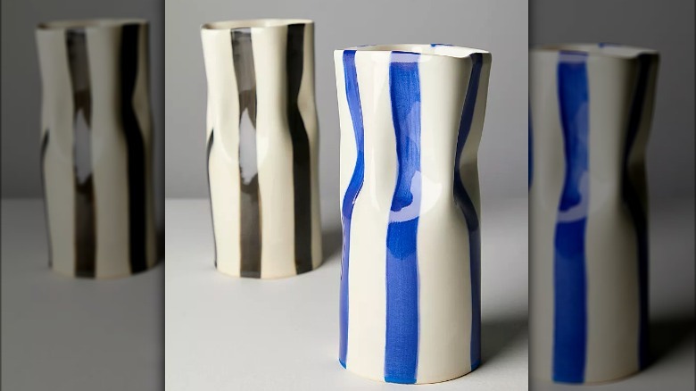 Black and blue striped vases