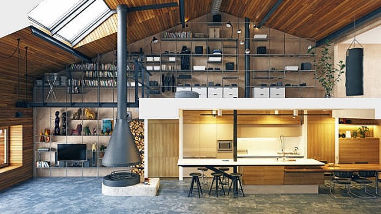 Giant modern barn interior