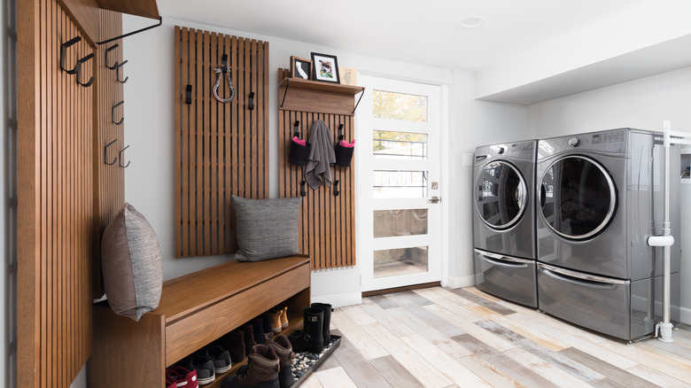 Wooden mudroom hall tree