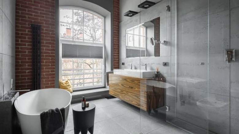 Sophisticated brick bathroom