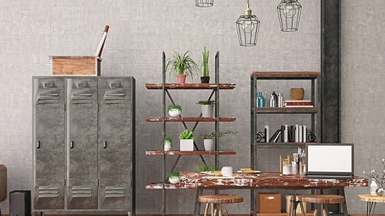 Metal and wood industrial shelving