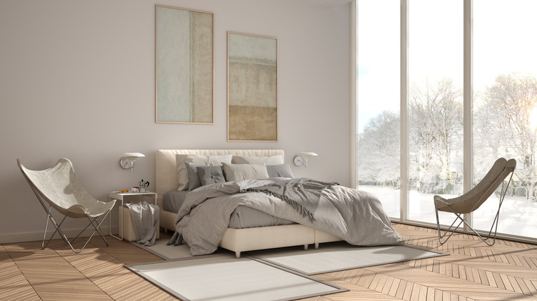 Herringbone floors in bedroom