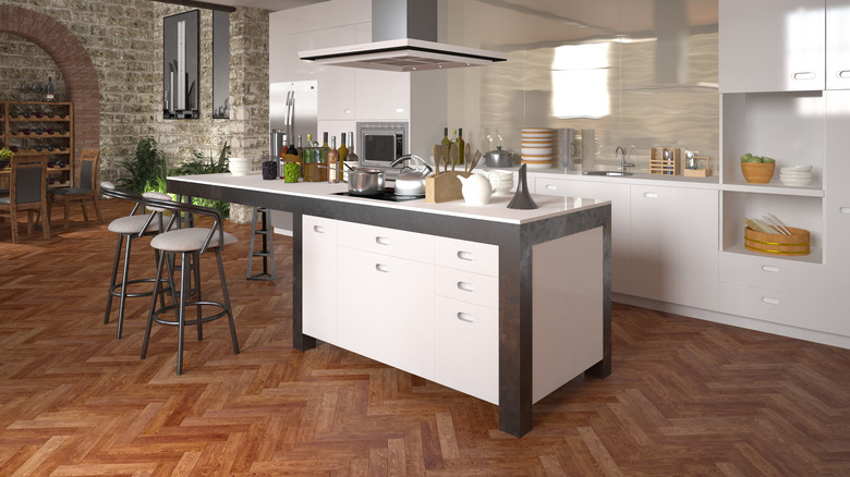 Herringbone floor in kitchen