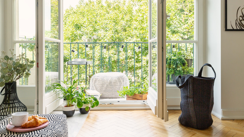 room with herringbone floors