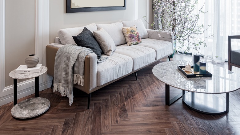 Brown herringbone floor