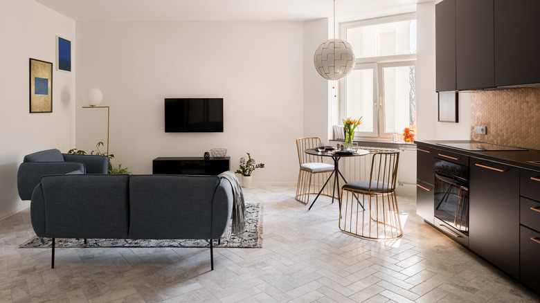 Stone herringbone floor