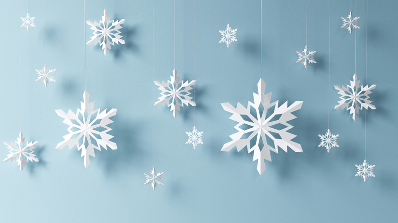 Hanging paper snowflakes
