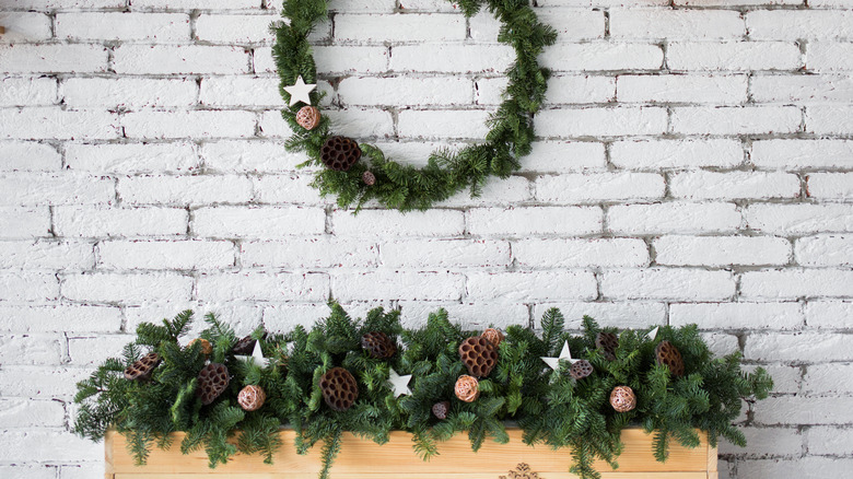 Large garland over fireplace