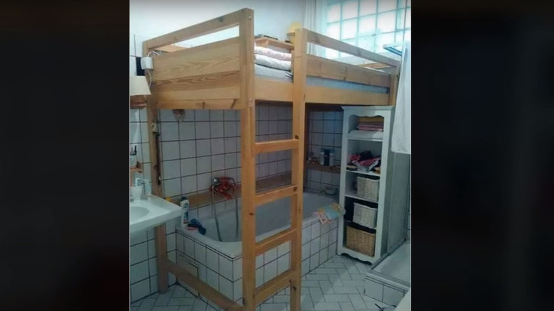 bed in bathroom