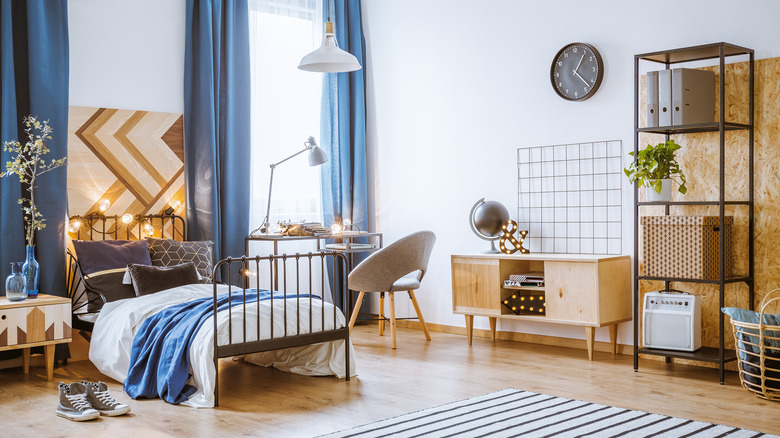 Dark blue youthful bedroom