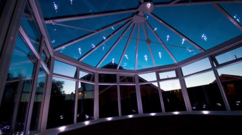 Sunroom with glass ceiling