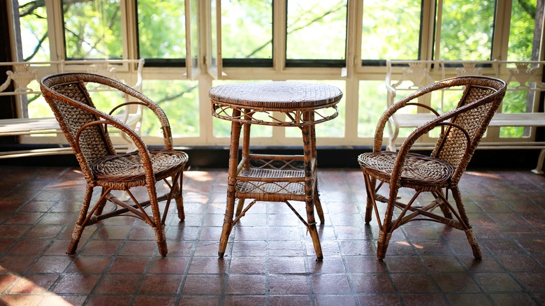 Wicker furniture in sunroom