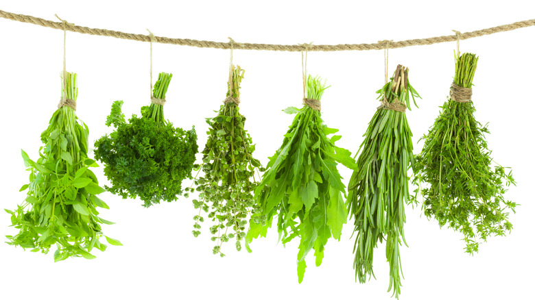 String of drying herbs